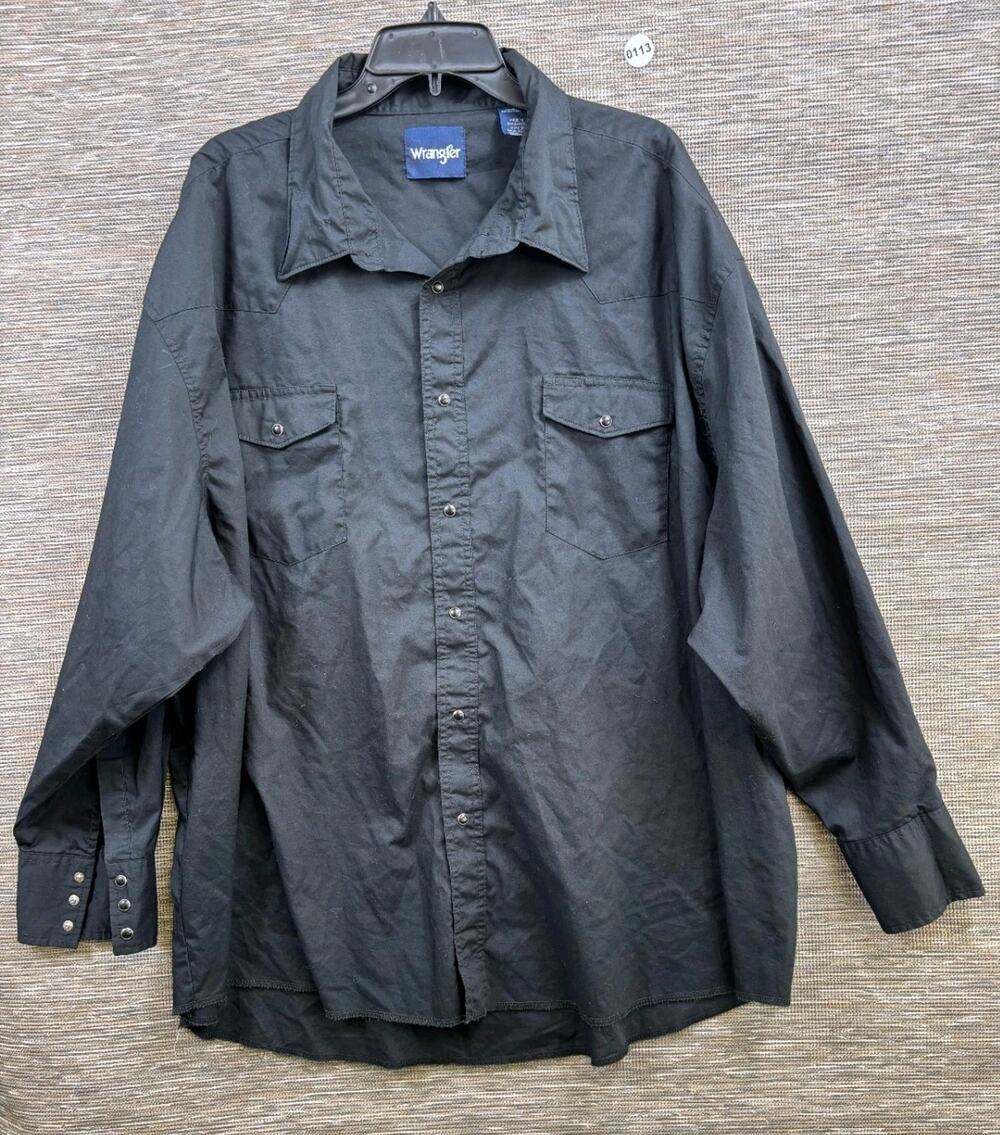 Wrangler Button Up Shirt Men’s 4X Black Pearl Snap Western Cowboy Long Sleeve